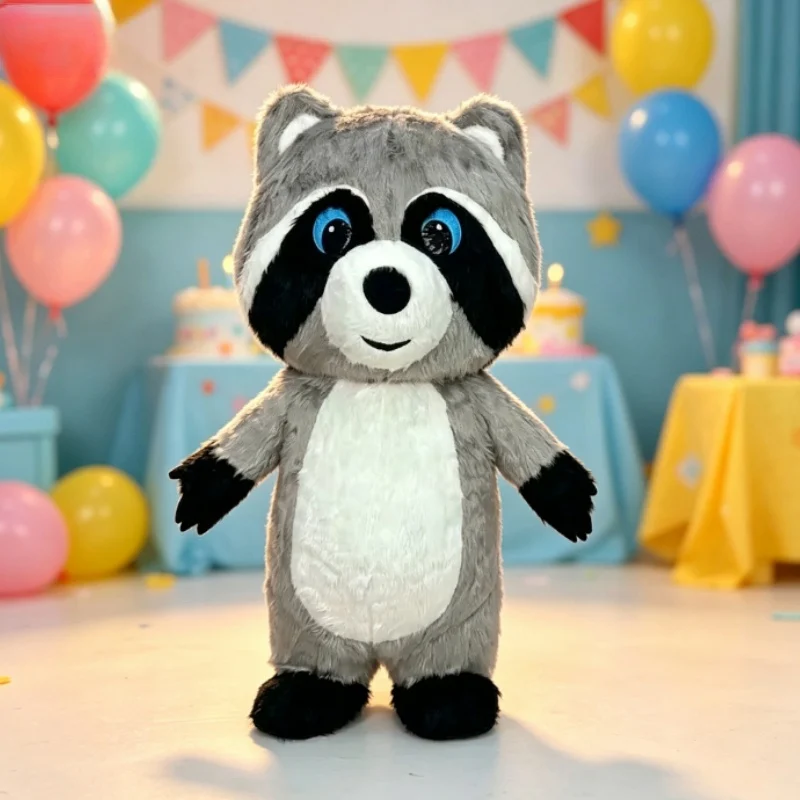 Costumes - Grey Plush Inflatable Raccoon Mascot Costume
